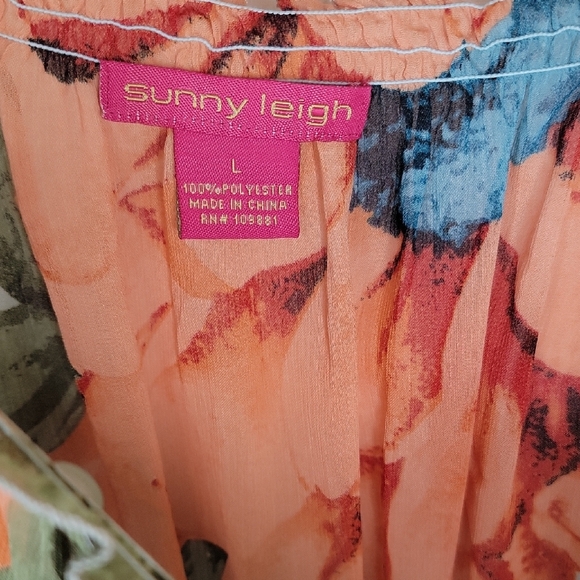 Floral Off-Shoulder Blouse Sheer Blue Teal Orange Green - Picture 10 of 12